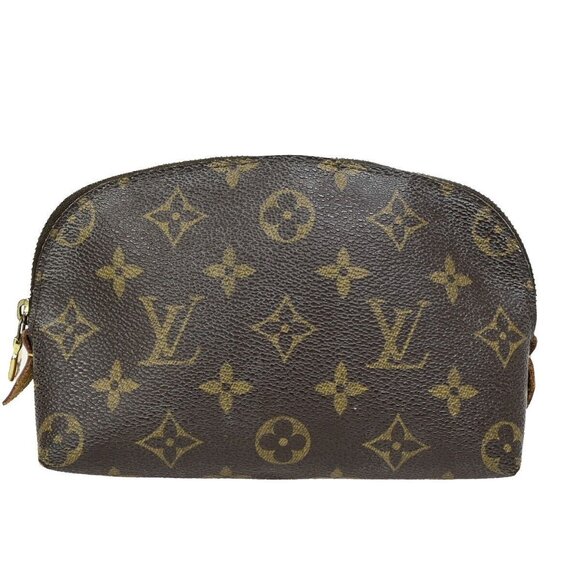 LOUIS VUITTON Pochette Cosmetic Pouch Bag Monogram Leather Brown - Picture 1 of 16